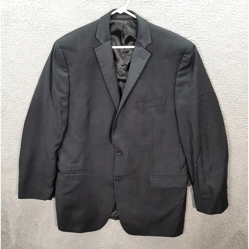 Calvin Klein Suit Jacket Adult 44L Black 100% Wool Blazer Dress Formal Business